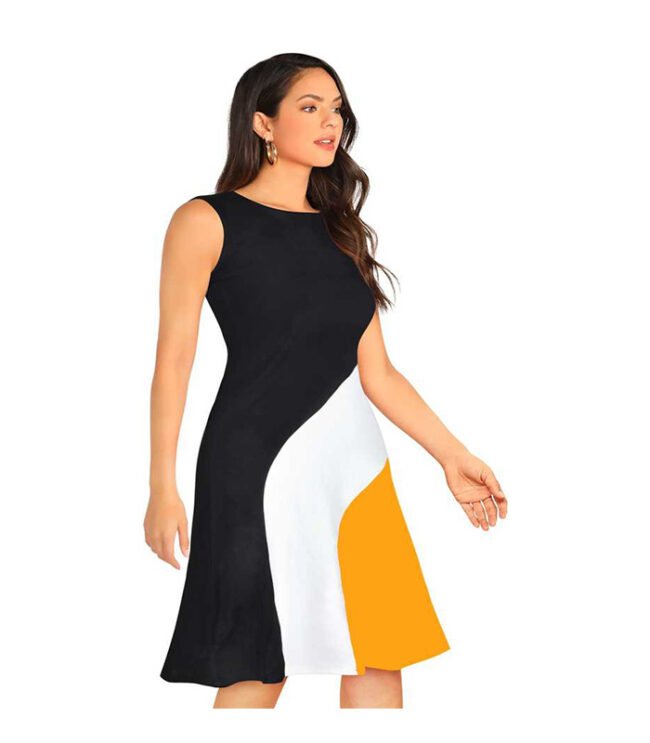 Miss Rare  Women Skater Black, White, Yellow Dress - Image 2