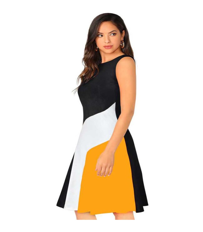 Miss Rare  Women Skater Black, White, Yellow Dress - Image 3