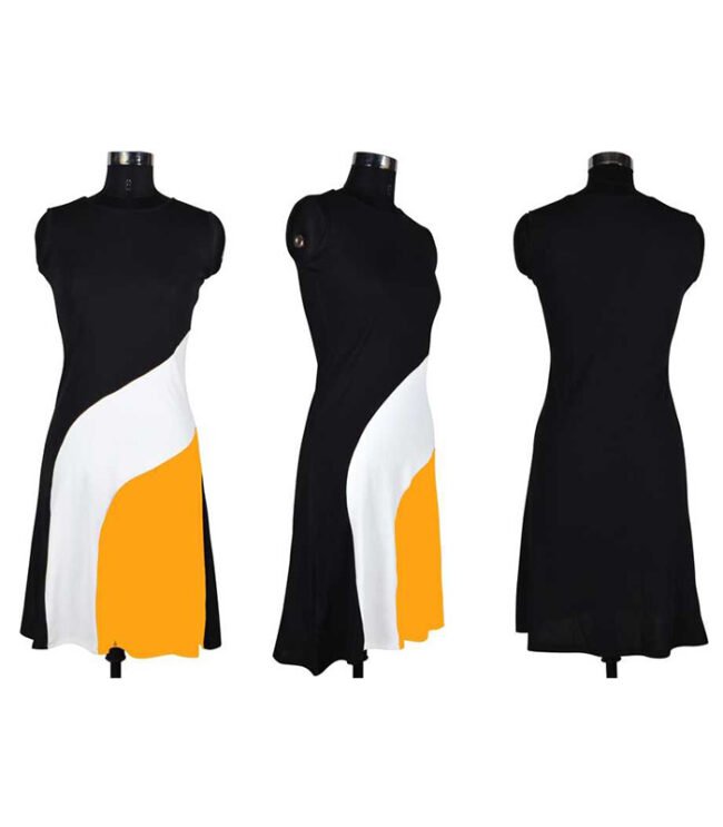Miss Rare  Women Skater Black, White, Yellow Dress - Image 5
