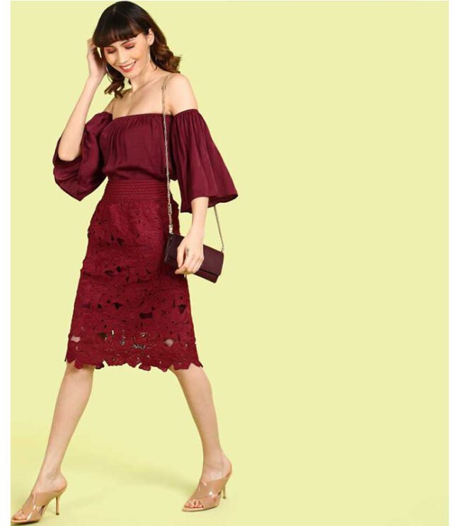 Sua Women Self Design Straight Maroon Skirt - Image 2