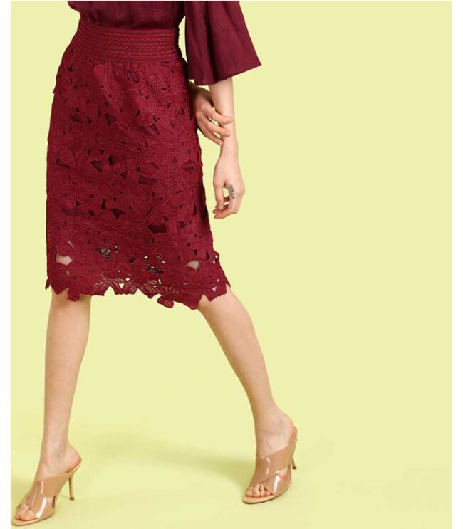 Sua Women Self Design Straight Maroon Skirt - Image 3