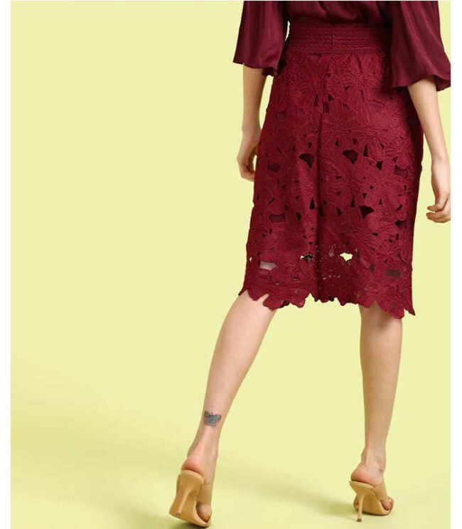 Sua Women Self Design Straight Maroon Skirt - Image 4