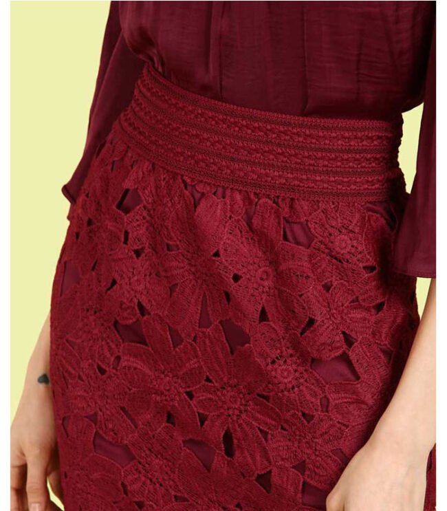 Sua Women Self Design Straight Maroon Skirt - Image 5