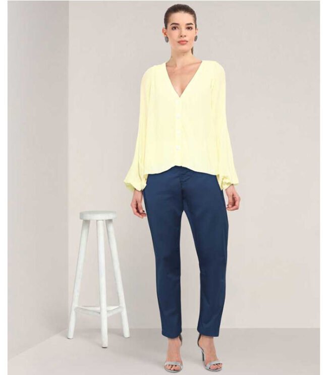 Regular Fit Women Blue Cotton Blend Trousers - Image 2