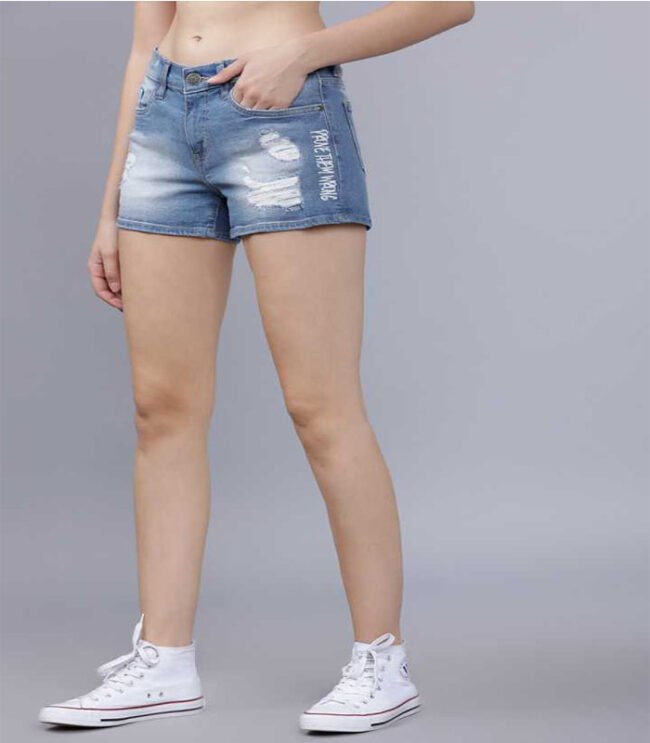 Tokyo Tallies Washed Women Blue Regular Shorts - Image 2