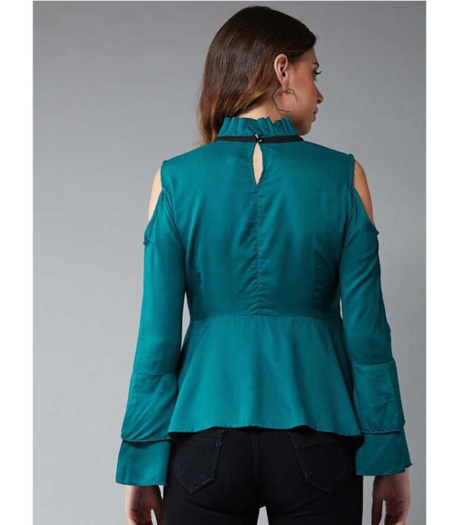 Casual Bell Sleeve Solid Women Green Top - Image 2