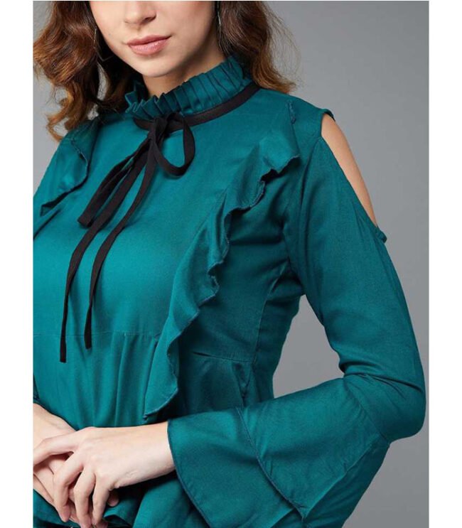 Casual Bell Sleeve Solid Women Green Top - Image 4