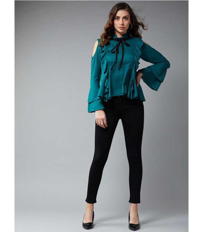 Casual Bell Sleeve Solid Women Green Top - Image 5