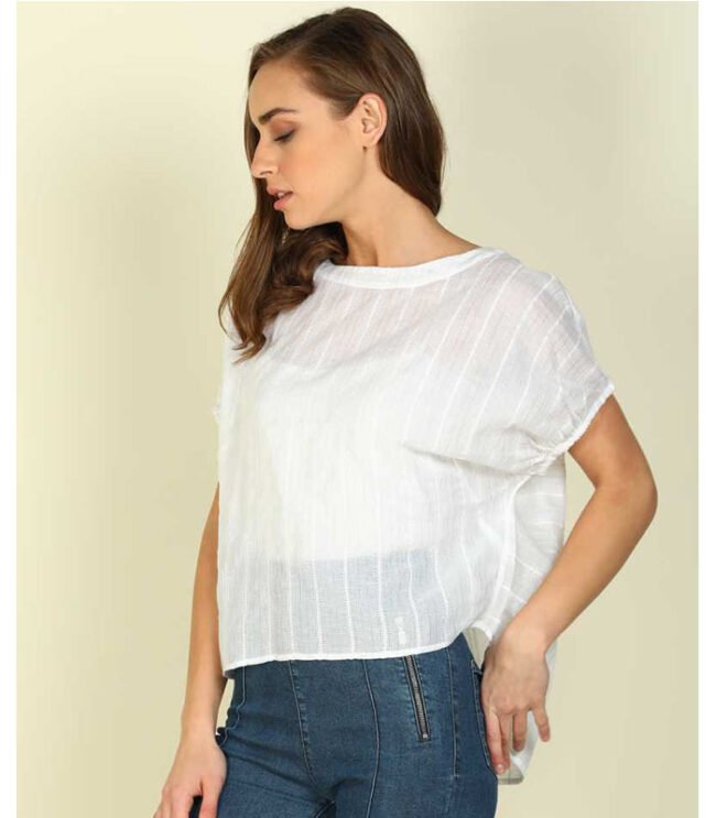 FM Casual Batwing Sleeve Striped Women White Top - Image 2