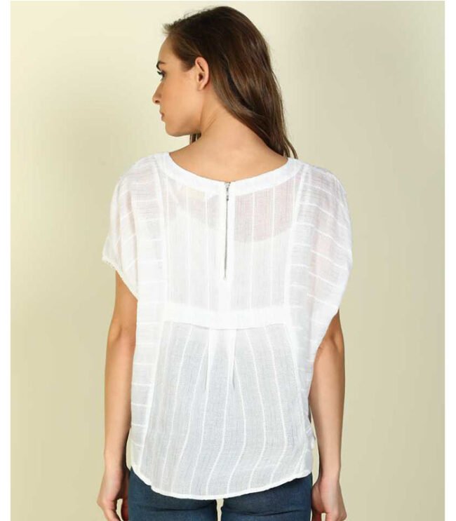 FM Casual Batwing Sleeve Striped Women White Top - Image 3