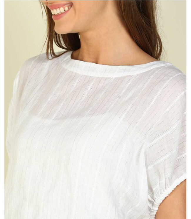 FM Casual Batwing Sleeve Striped Women White Top - Image 4