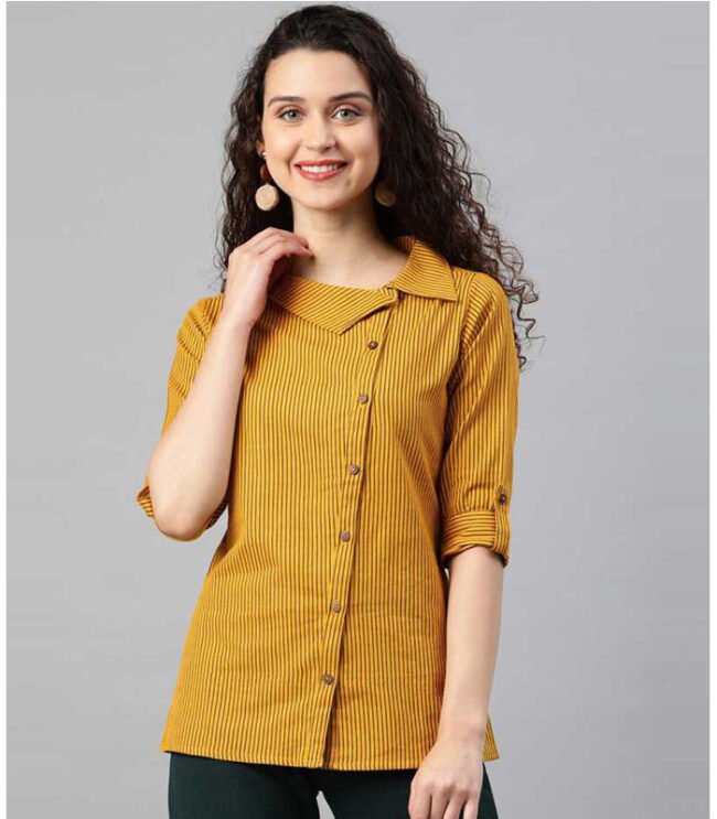 A Gallery Casual Regular Sleeve Striped Women Yellow Top - Image 2