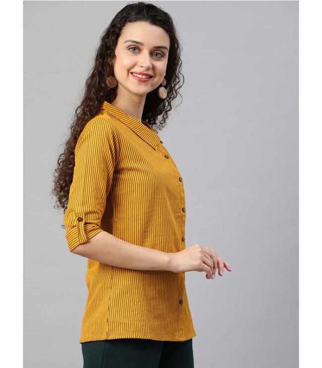 A Gallery Casual Regular Sleeve Striped Women Yellow Top - Image 4