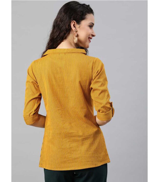 A Gallery Casual Regular Sleeve Striped Women Yellow Top - Image 5