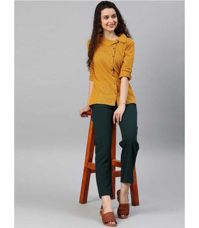 A Gallery Casual Regular Sleeve Striped Women Yellow Top - Image 6