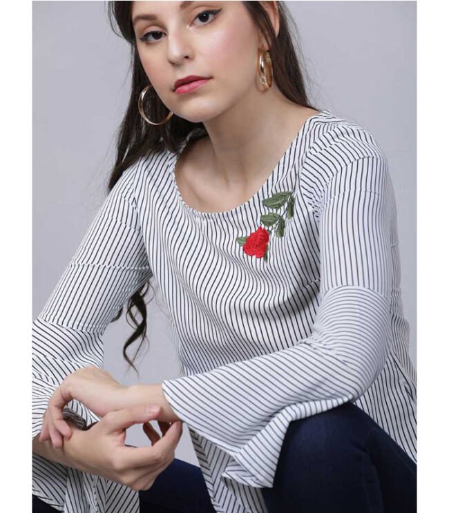 Casual Bell Sleeve Embroidered Women Multicolor Top - Image 2