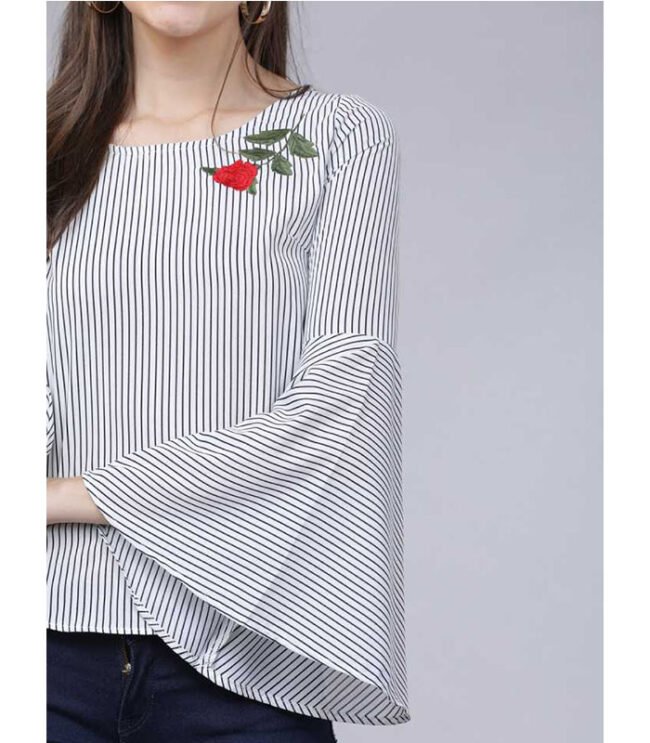 Casual Bell Sleeve Embroidered Women Multicolor Top - Image 4