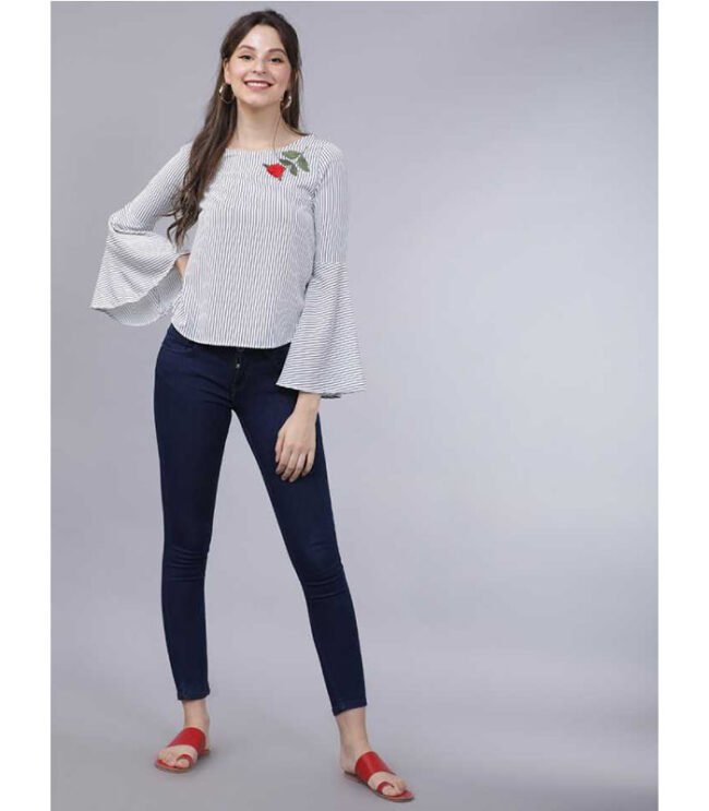 Casual Bell Sleeve Embroidered Women Multicolor Top - Image 5