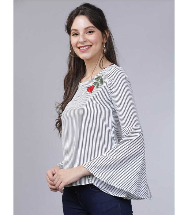 Casual Bell Sleeve Embroidered Women Multicolor Top - Image 6