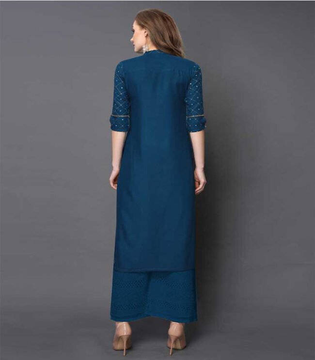 Saras Women Printed Rayon Straight Kurta  (Dark Blue) - Image 4