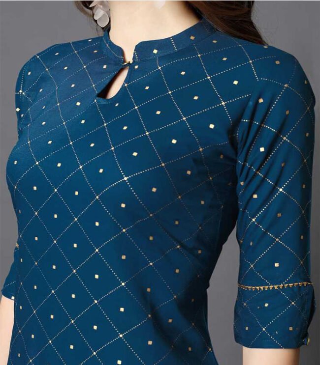 Saras Women Printed Rayon Straight Kurta  (Dark Blue) - Image 5