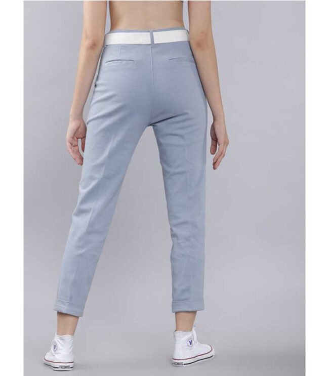 Regular Fit Women Blue Cotton Lycra Blend Trousers - Image 3