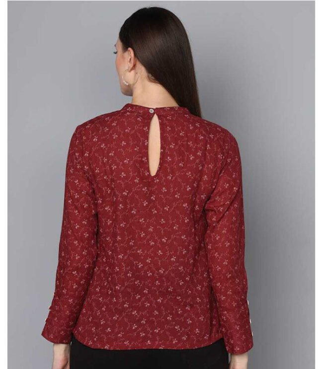 Casual Full Sleeve Floral Print Women Maroon Top - Image 3