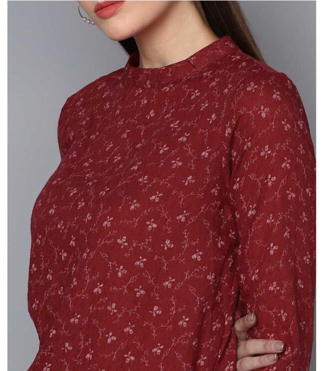 Casual Full Sleeve Floral Print Women Maroon Top - Image 4
