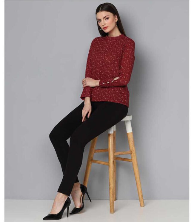 Casual Full Sleeve Floral Print Women Maroon Top - Image 6