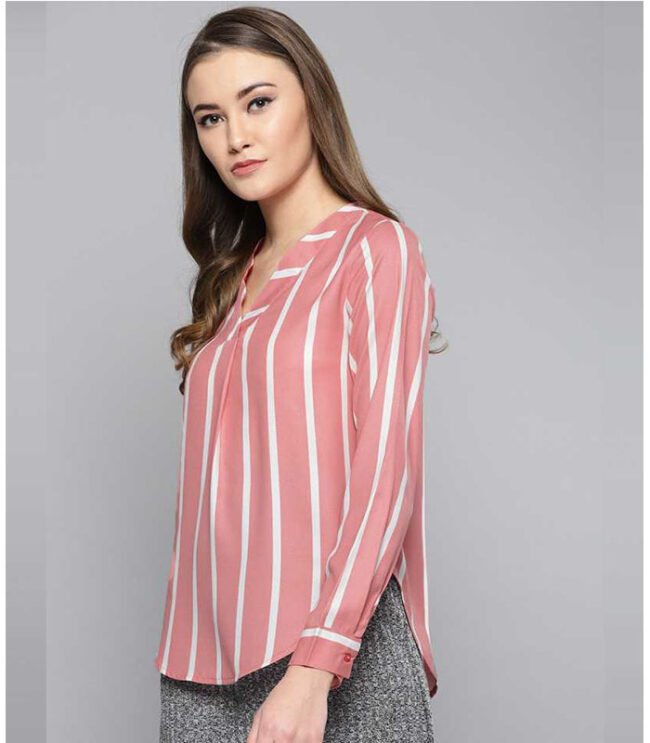 Casual Regular Sleeve Striped Women Pink Top - Image 4