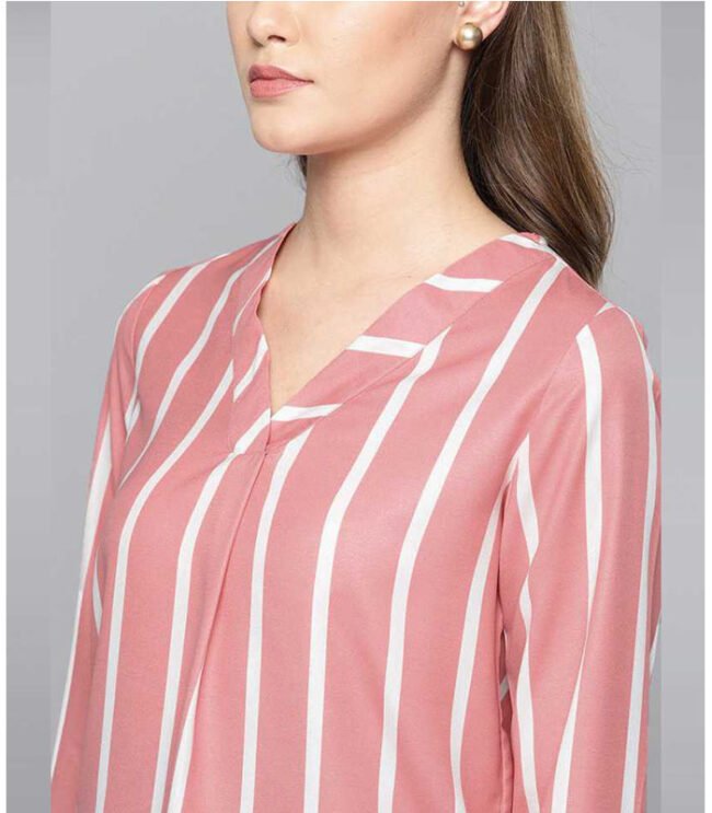 Casual Regular Sleeve Striped Women Pink Top - Image 5