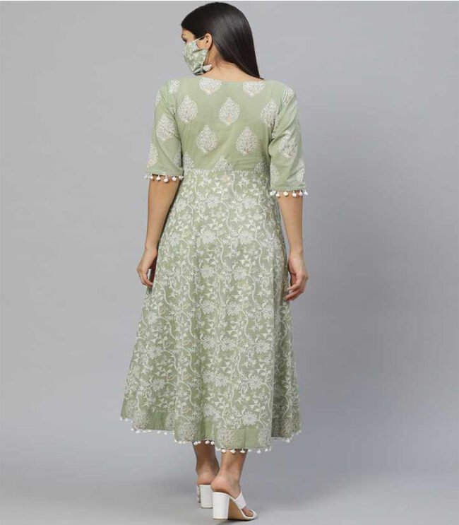Libas Women Printed Pure Cotton Ethnic Dress (Green) - Image 2