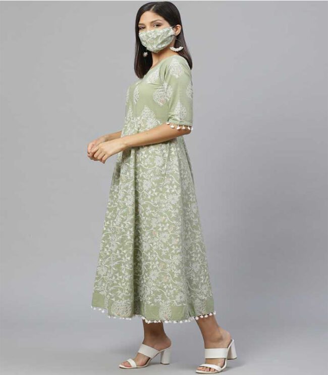 Libas Women Printed Pure Cotton Ethnic Dress (Green) - Image 3