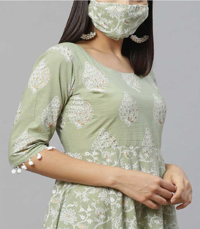 Libas Women Printed Pure Cotton Ethnic Dress (Green) - Image 4