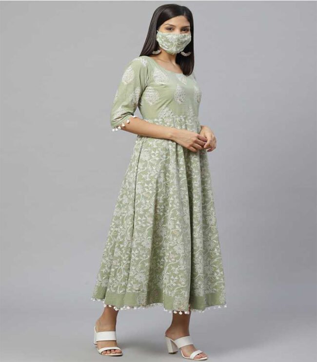Libas Women Printed Pure Cotton Ethnic Dress (Green) - Image 5