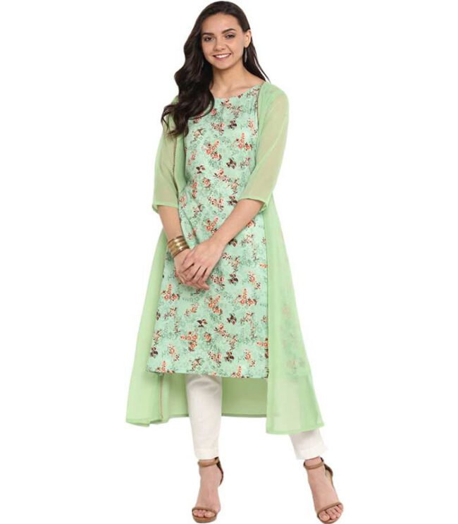 Anasya Women Printed Poly Crepe A-line Kurta (Multicolor) - Image 2