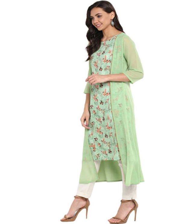 Anasya Women Printed Poly Crepe A-line Kurta (Multicolor) - Image 3