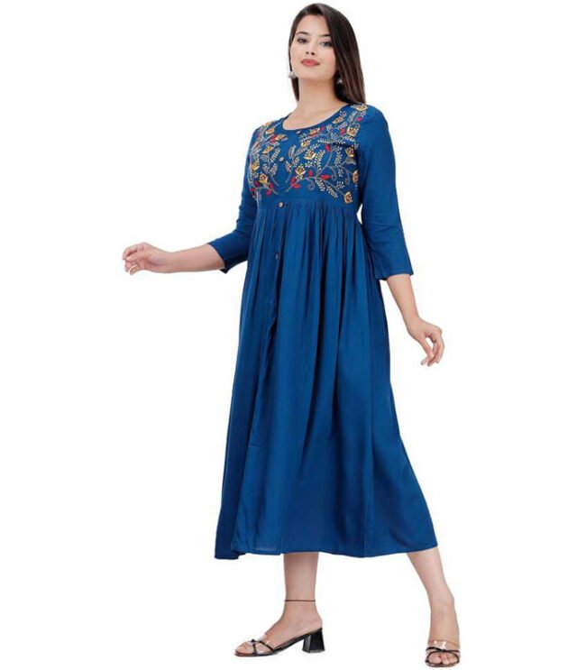 D Fashion Women Embroidered Rayon Flared Kurta  (Light Blue) - Image 4