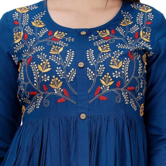 D Fashion Women Embroidered Rayon Flared Kurta  (Light Blue) - Image 5