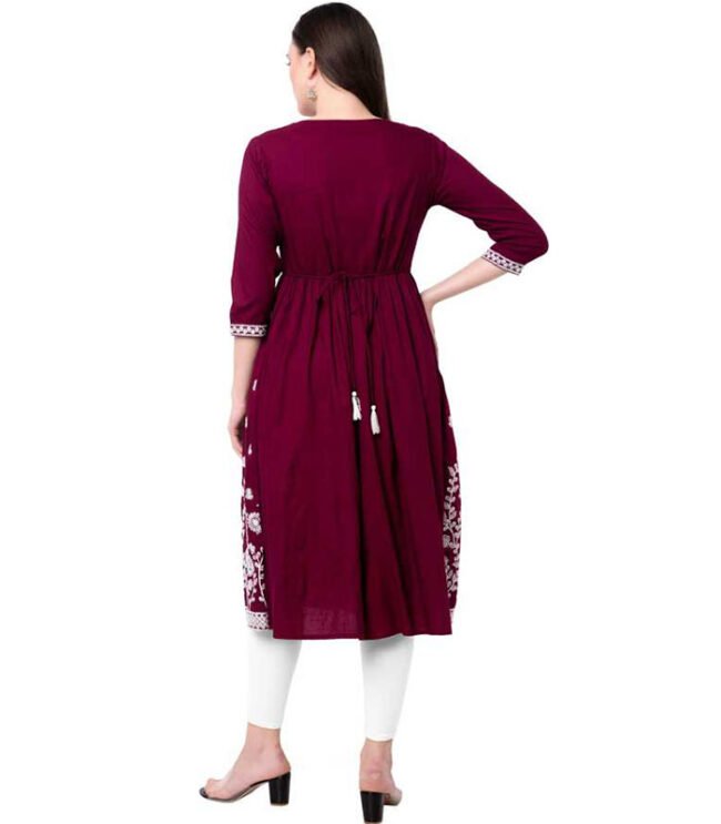 Purvi Women Embroidered Rayon Flared Kurta (Purple) - Image 2