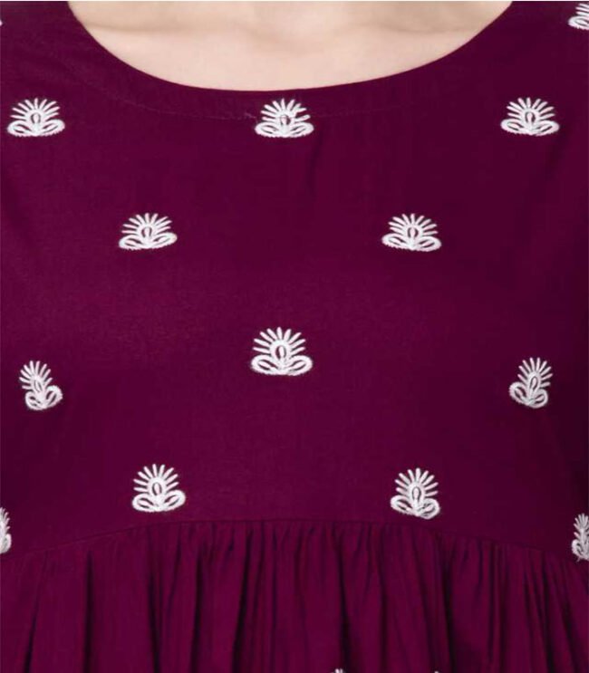 Purvi Women Embroidered Rayon Flared Kurta (Purple) - Image 4