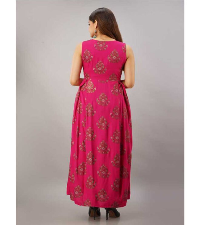 Shobha Women Floral Print Rayon Frontslit Kurta  (Pink) - Image 2