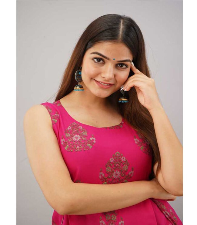 Shobha Women Floral Print Rayon Frontslit Kurta  (Pink) - Image 6