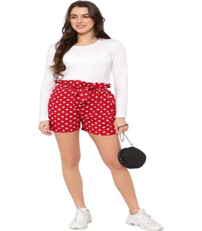 Hopx Polka Print Women Red Night Shorts