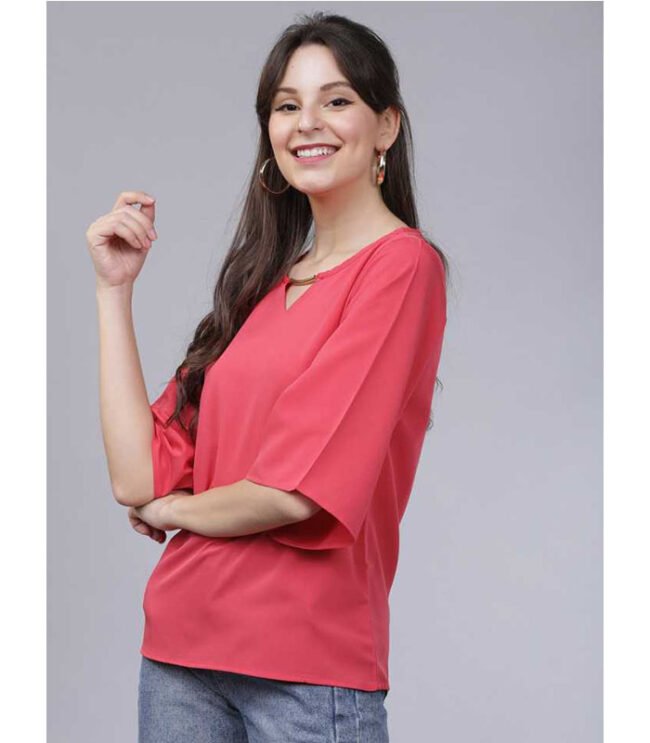 TT Casual 3/4 Sleeve Solid Women Pink Top - Image 2
