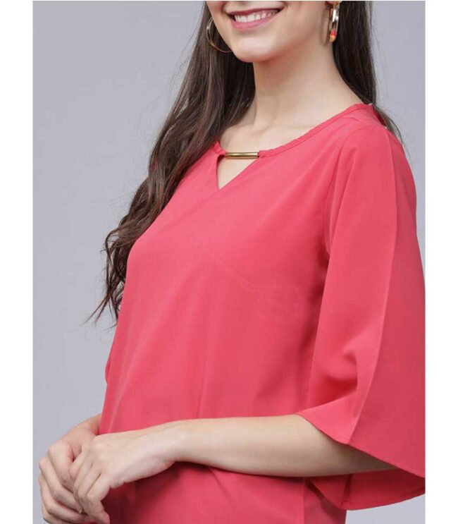 TT Casual 3/4 Sleeve Solid Women Pink Top - Image 4
