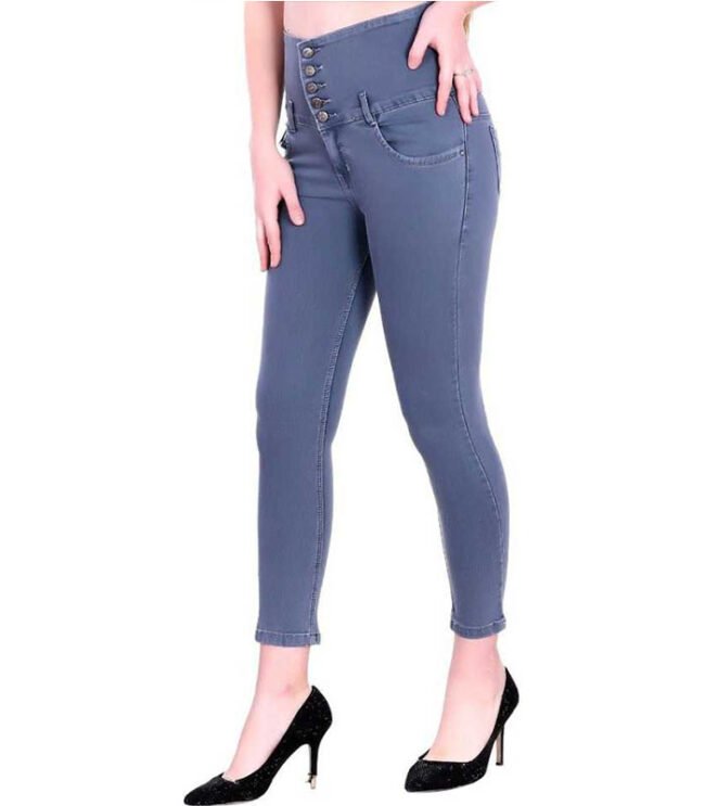 5 Button Stretchable Ankle Length Denim Lycra Slim Women Grey Jeans - Image 2